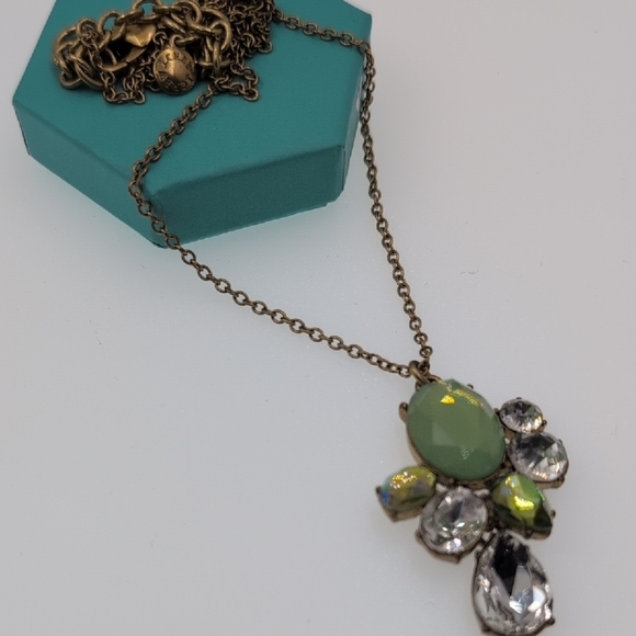 J. Crew Green and Silver Necklace with Aurora Borealis Crystal Accents - Picture 1 of 6